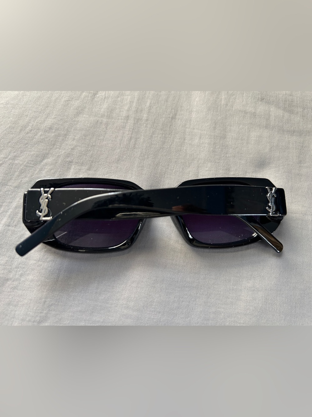 YSL Black Rectangular Sunglasses with Purple Lenses